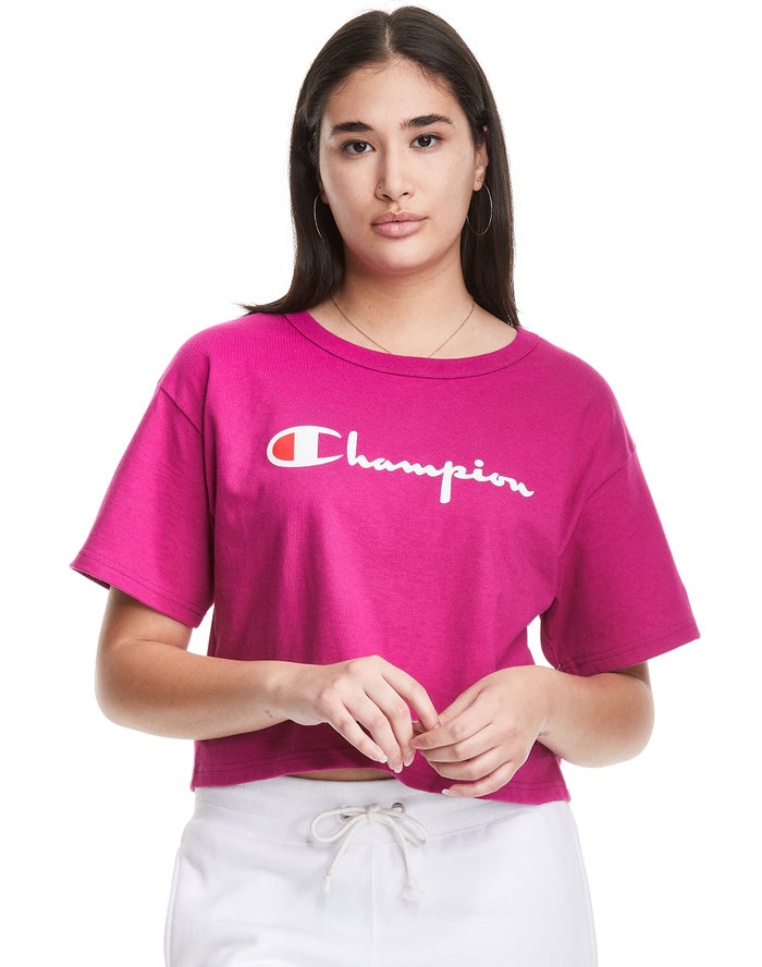 Camiseta Champion Mujer - Heritage Cropped Script Logo ( Rosas ) 4287091-TR